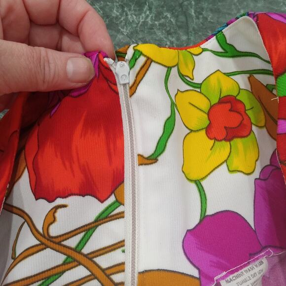 Vintage 1970s Swirl Inc Bright Summer Neon Floral Maxi Dress Large Retro Groovy - Picture 8 of 16